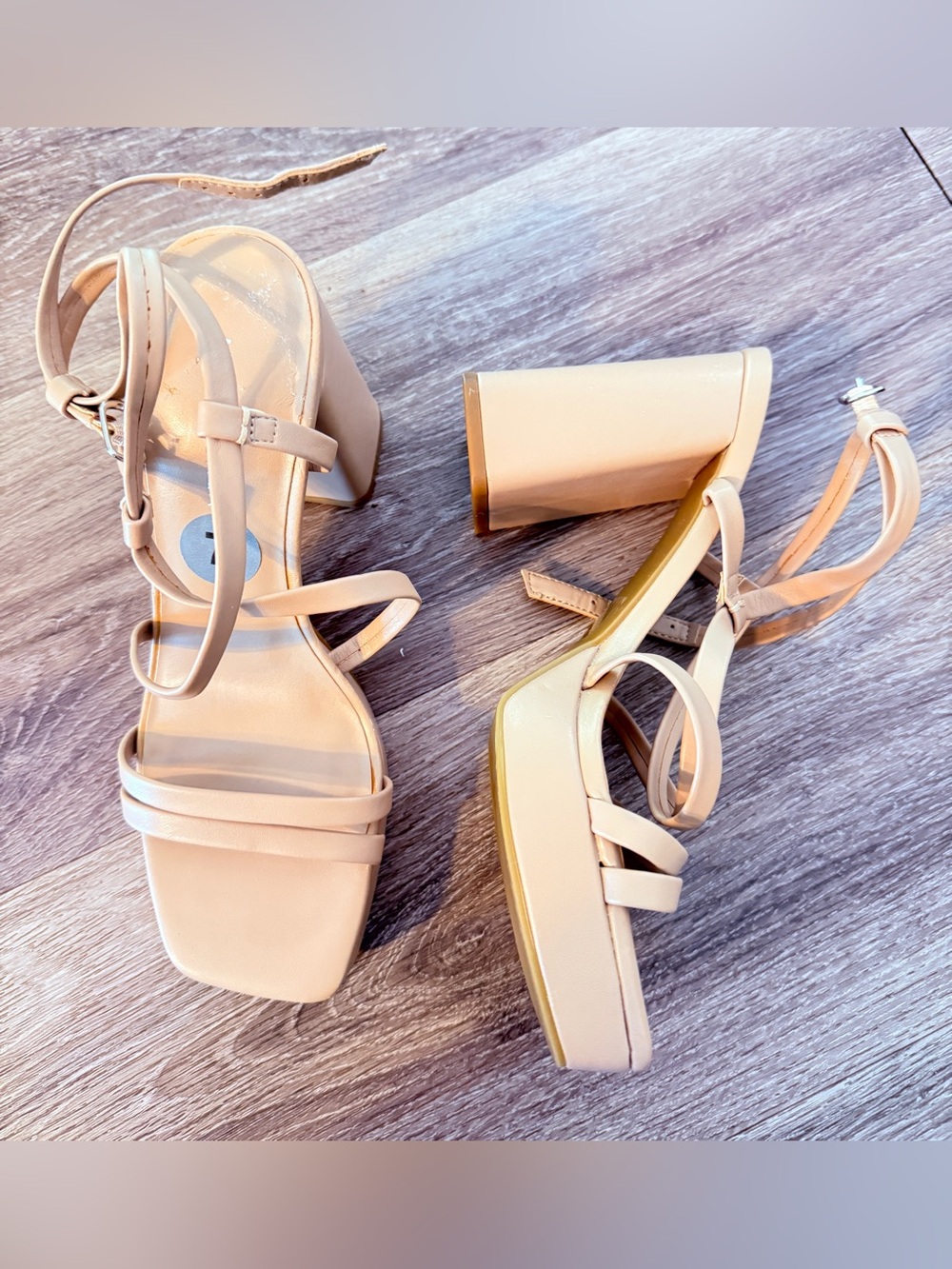 Marc Fisher Platform Sandals Size 7 Strappy Block Heel Square Toe Beige Nude New